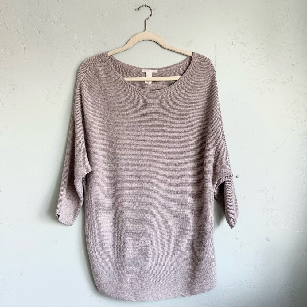 H&M Women's Ribbed Dolman Sleeve Sweater‎ Gray Taupe Large EUC Fall Minimalist